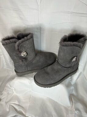 UGG Women's Charcoal Gray Shearling Button Short Boot